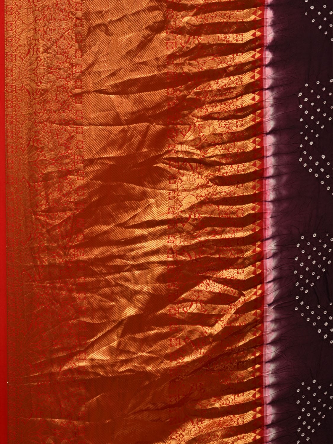 Brown Bandhani Kanchipuram Silk Handloom Saree with Border Design bn0421