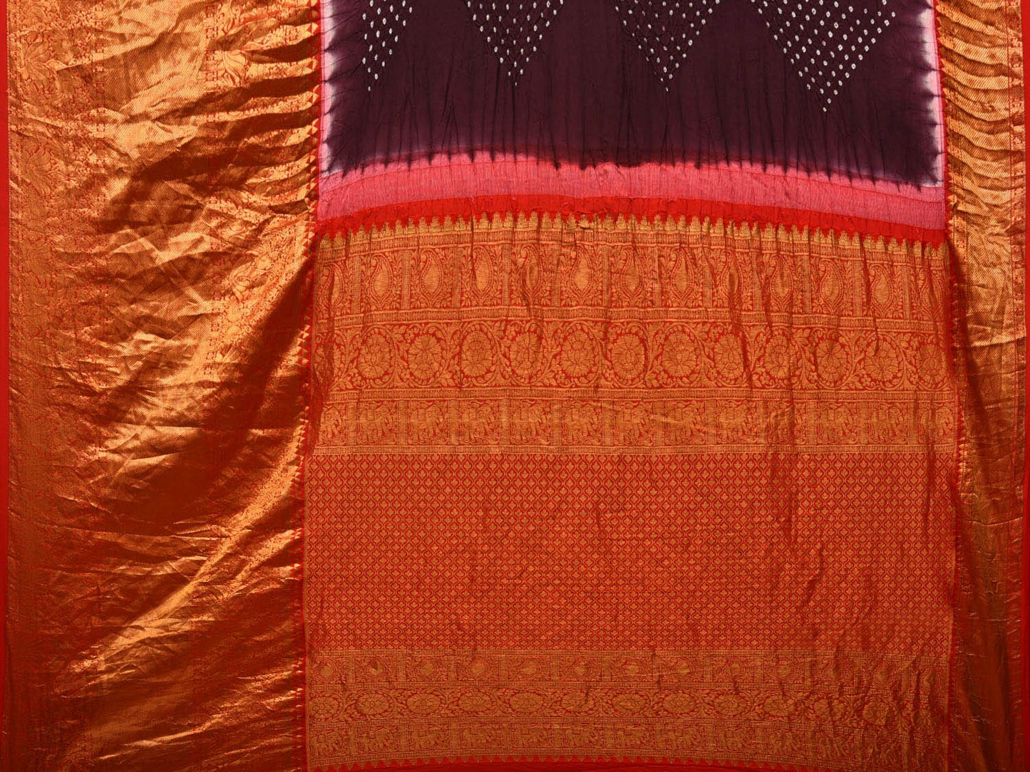 Brown Bandhani Kanchipuram Silk Handloom Saree with Border Design bn0421