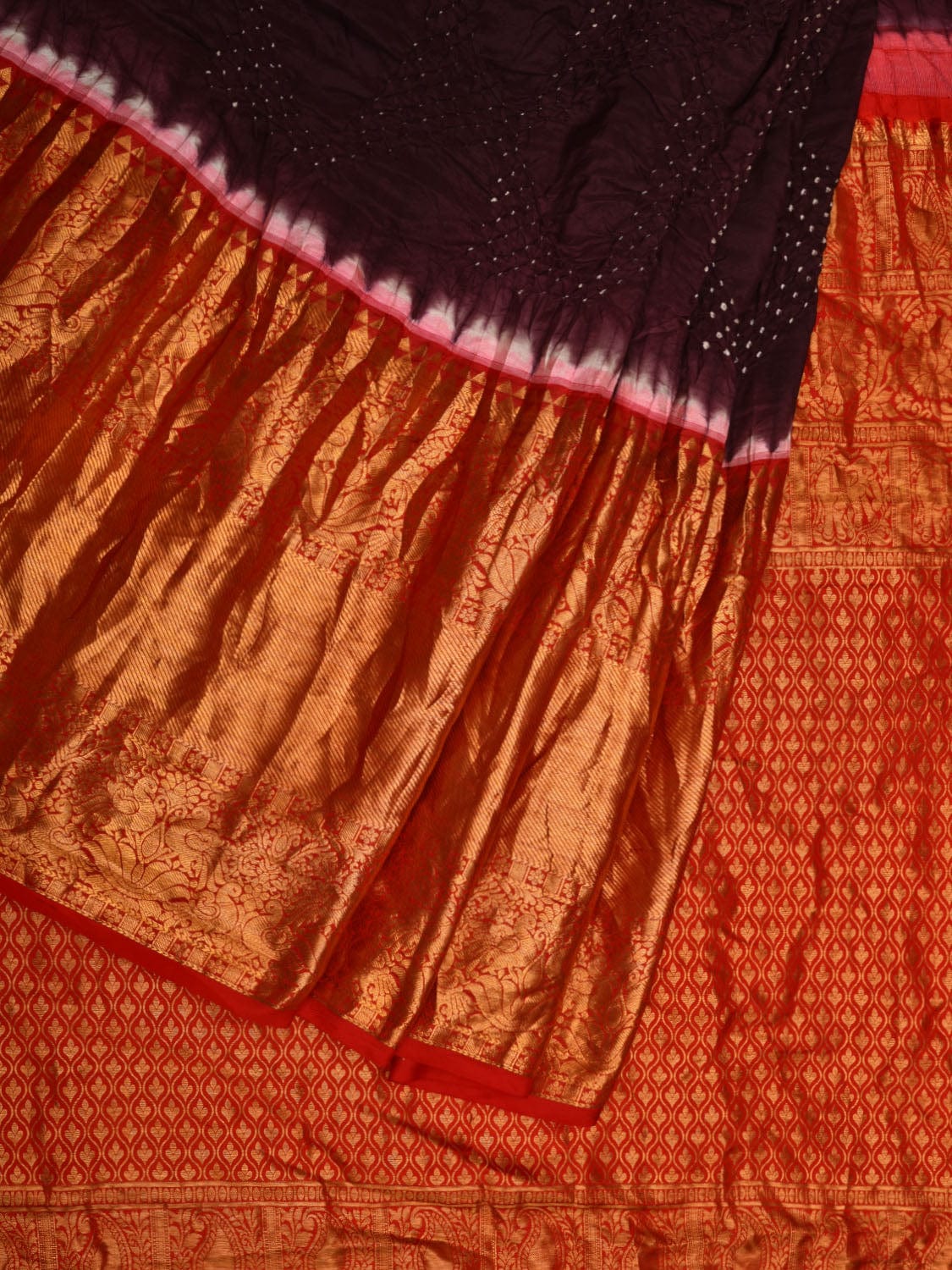 Brown Bandhani Kanchipuram Silk Handloom Saree with Border Design bn0421