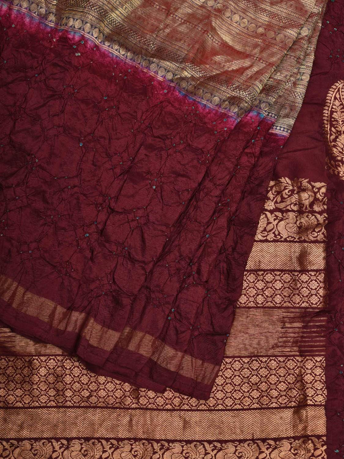 Brown Bandhani Kanchipuram Silk Handloom Saree with Middle Brocade Design bn0313