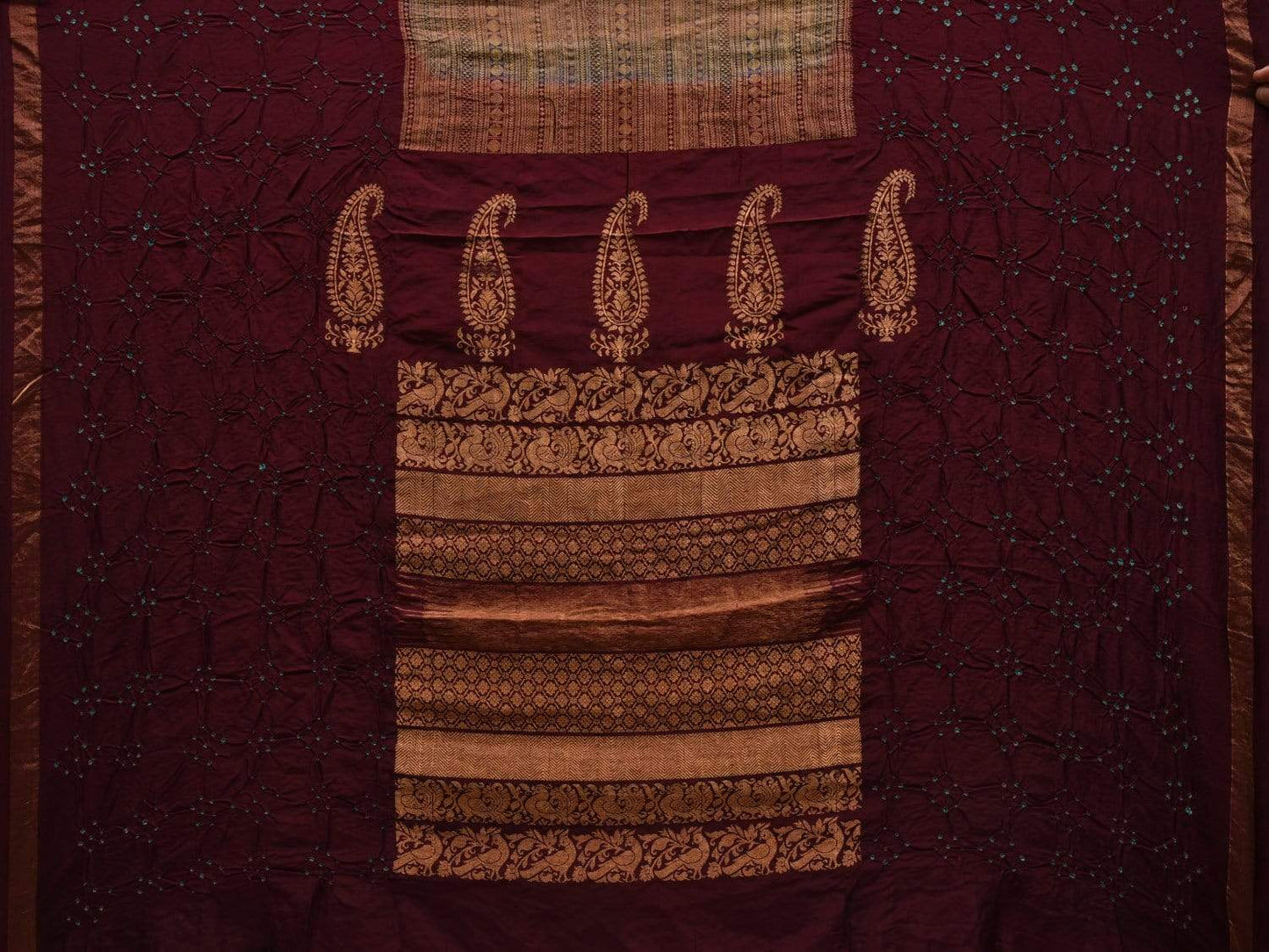 Brown Bandhani Kanchipuram Silk Handloom Saree with Middle Brocade Design bn0313