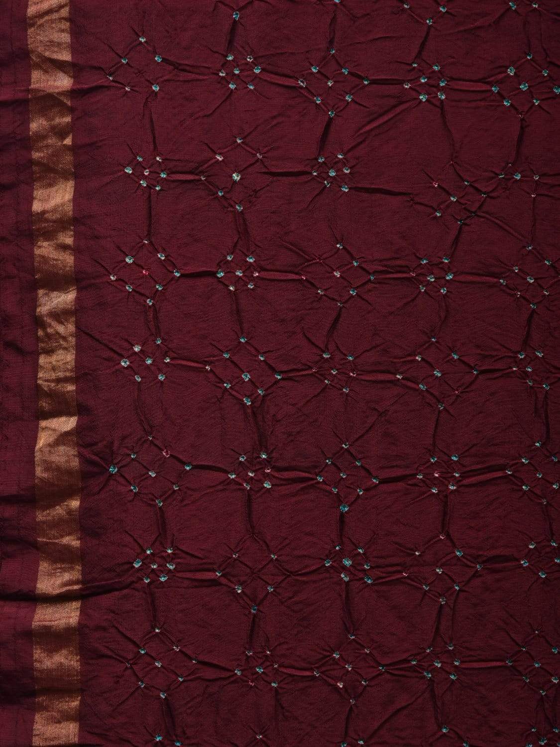 Brown Bandhani Kanchipuram Silk Handloom Saree with Middle Brocade Design bn0313