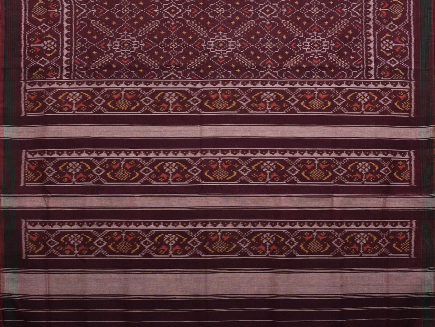 Brown Ikat Cotton Handloom Saree with All Over Design i0717