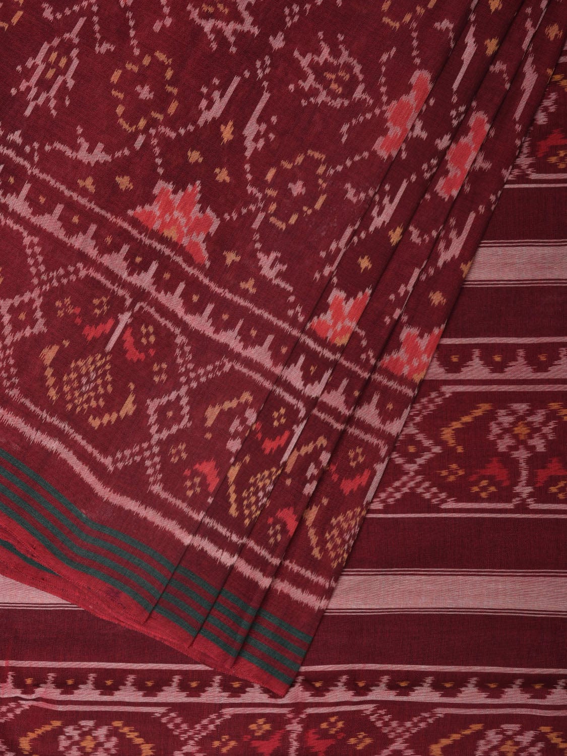 Brown Ikat Cotton Handloom Saree with Circle Design i0812