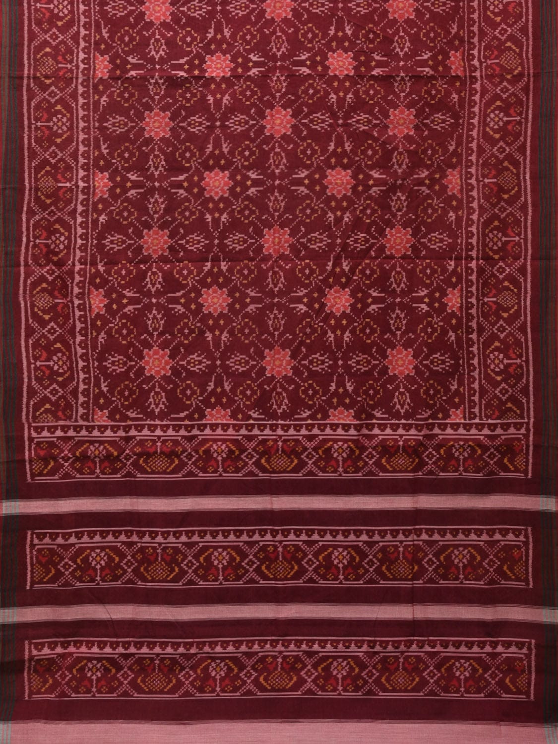 Brown Ikat Cotton Handloom Saree with Circle Design i0812