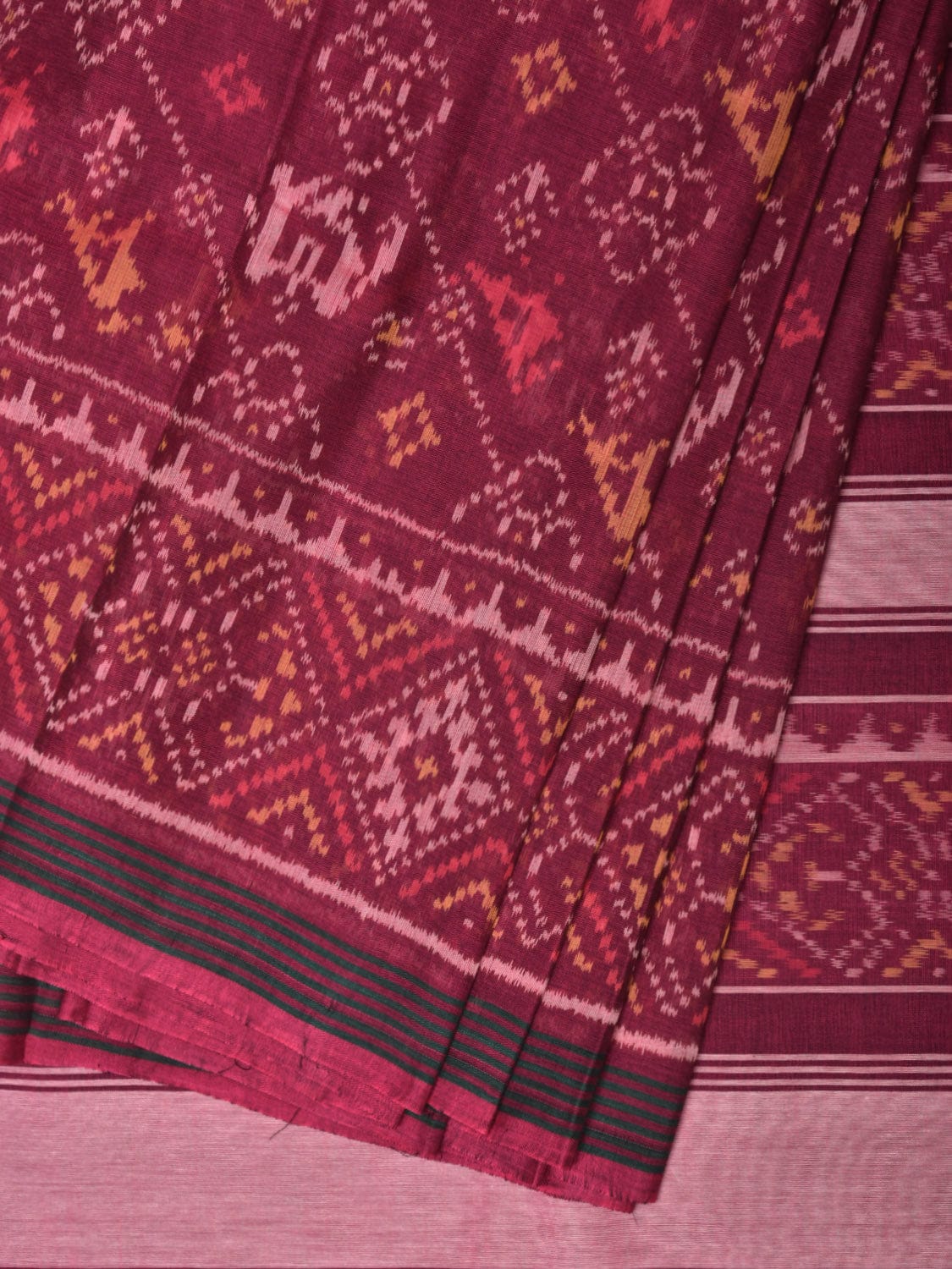 Brown Ikat Cotton Handloom Saree with Elephant and Bird Design i0815