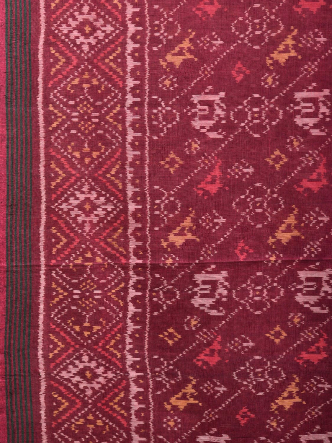 Brown Ikat Cotton Handloom Saree with Elephant and Bird Design i0815