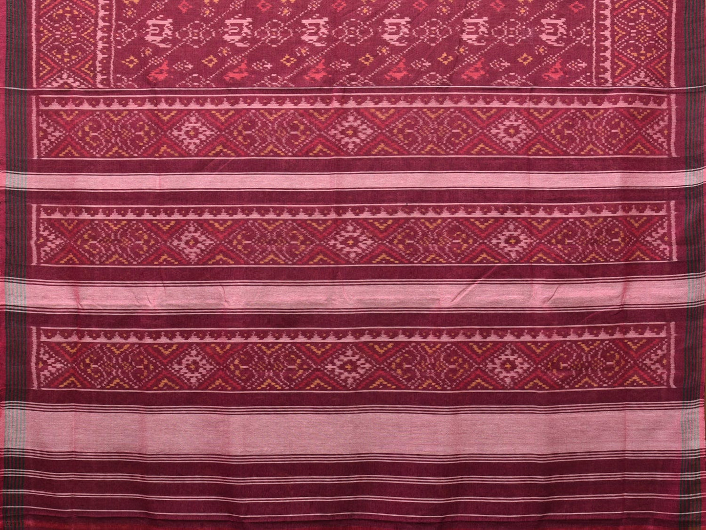 Brown Ikat Cotton Handloom Saree with Elephant and Bird Design i0815