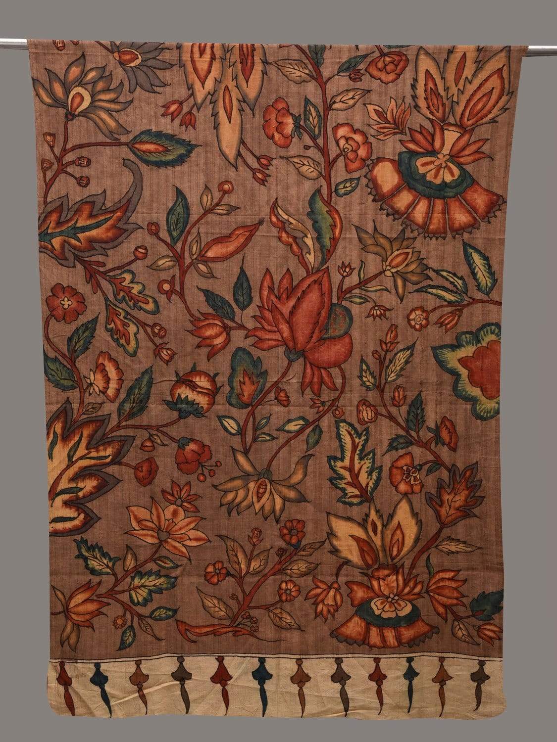 Brown Kalamkari Hand Painted Cotton Handloom Dupatta with Floral Design ds2572