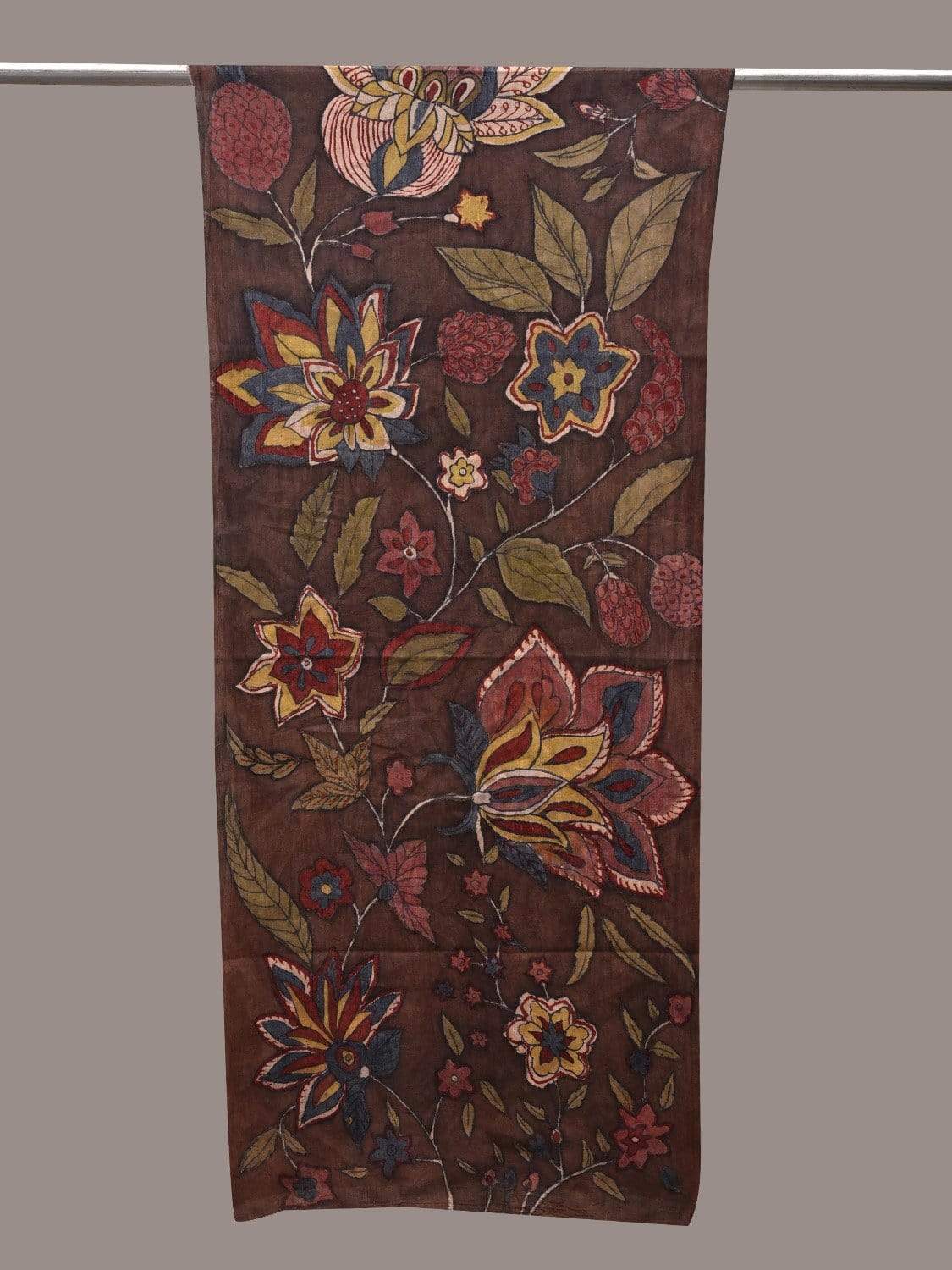 Brown Kalamkari Hand Painted Cotton Handloom Stole with Floral Design ds2531