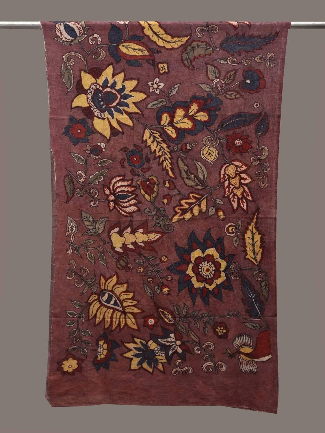 Brown Kalamkari Hand Painted Cotton Handloom Stole with Floral Design ds2539