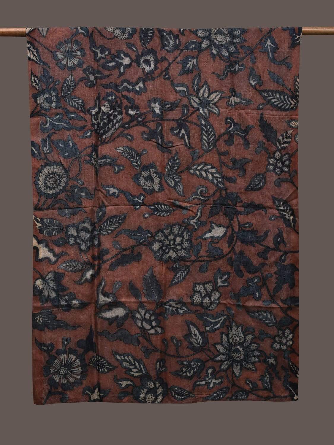 Brown Kalamkari Hand Painted Linen Dupatta with Floral Design ds2380