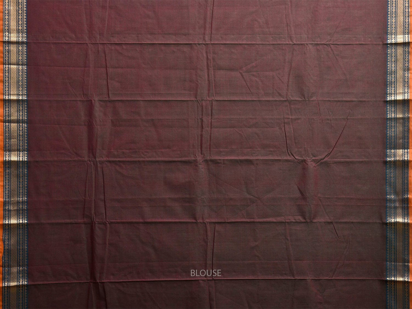 Brown Kanchipuram Cotton Plain Saree with Strips and Border Design k0851