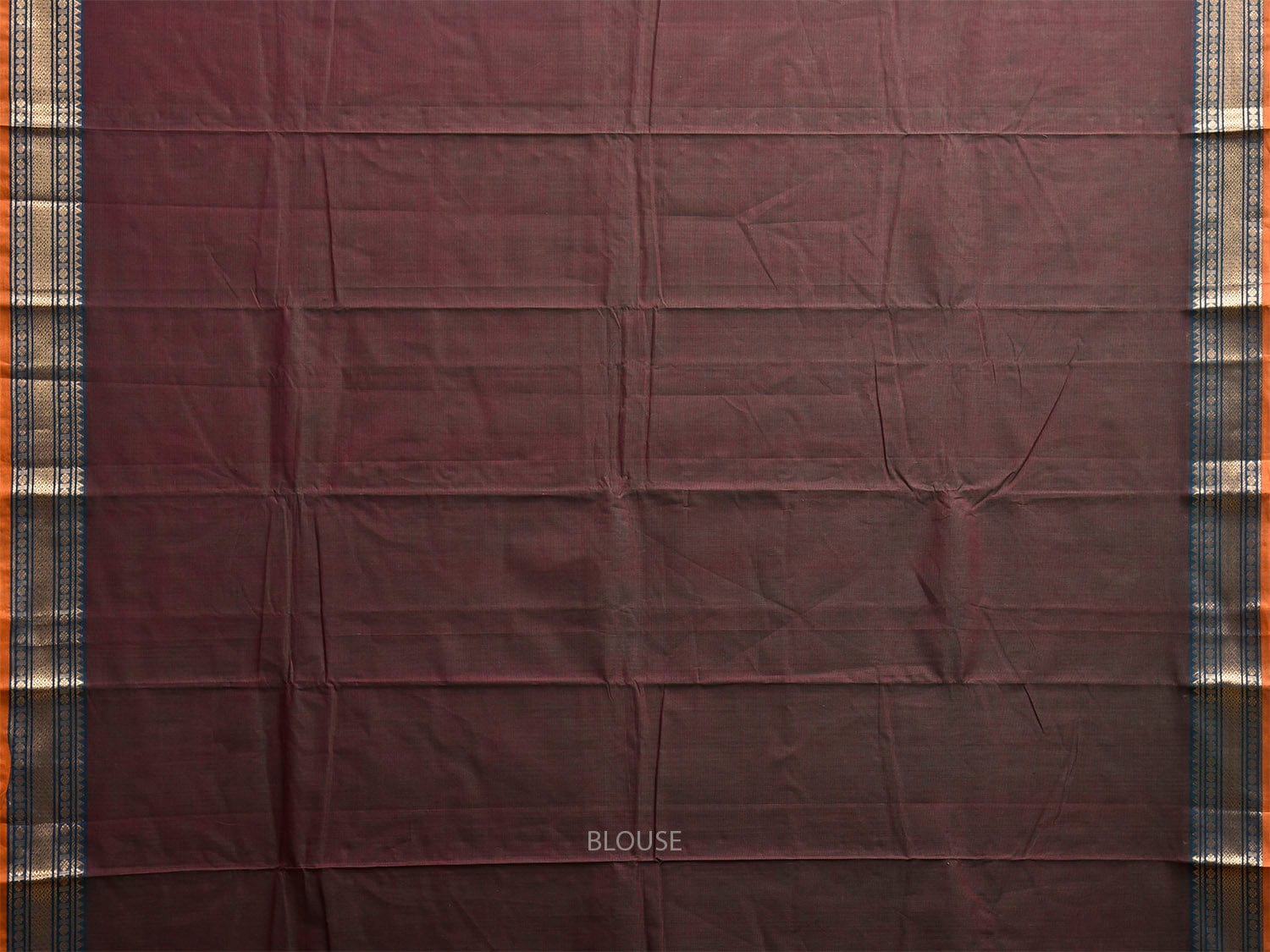 Brown Kanchipuram Cotton Plain Saree with Strips and Border Design k0851