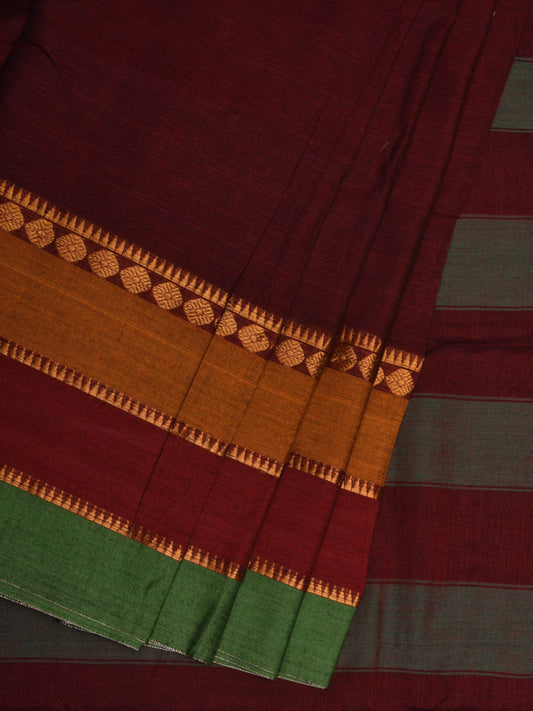 Brown Narayanpet Cotton Handloom Plain Saree with Big Border Design No Blouse np0632
