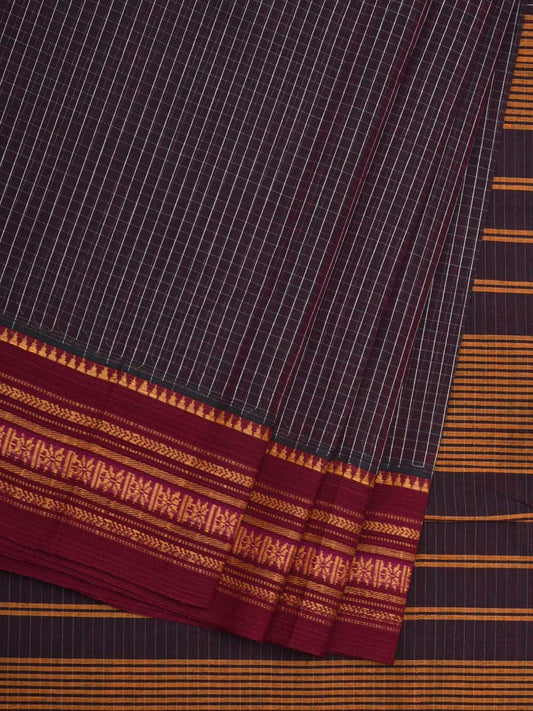 Brown Narayanpet Cotton Handloom Saree with Checks Design No Blouse np0515