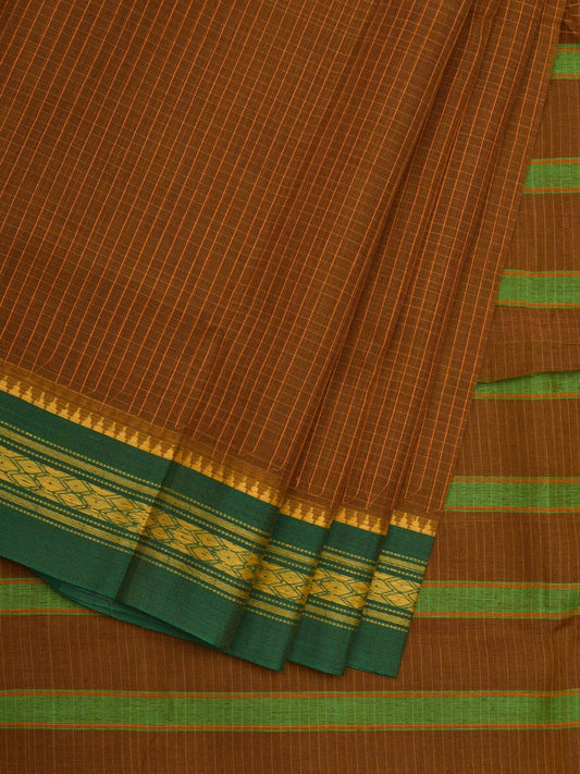 Brown Narayanpet Cotton Handloom Saree with Checks Design No Blouse np0536