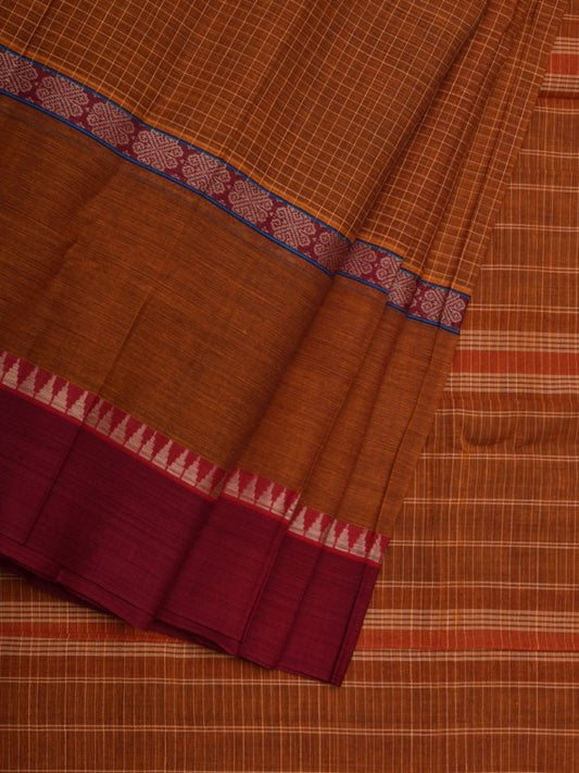 Brown Narayanpet Cotton Handloom Saree with Checks Design No Blouse np0563