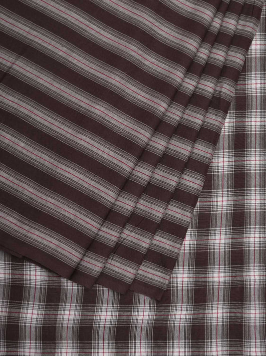 Brown Organic Cotton Handloom Saree with Strips and Checks Pallu Design o0302