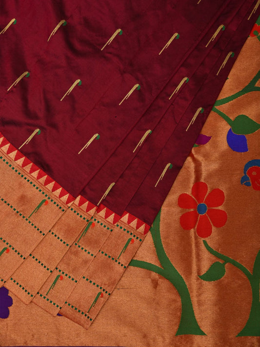 Brown Paithani Silk Handloom Saree with Triple Muniya Border and Pallu Design p0480