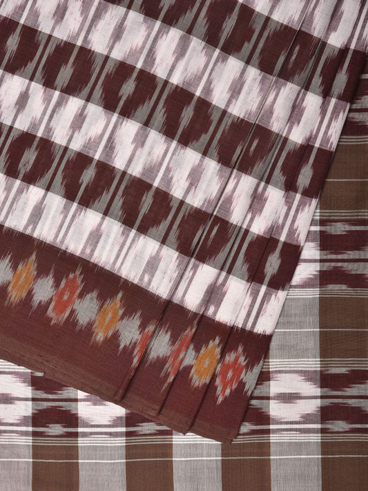 Brown Pochampally Ikat Cotton Handloom Saree with Strips Design No Blouse i0821