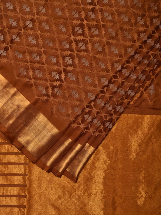 Brown Uppada Silk Handloom Saree with All Over Jamdani Design u1995