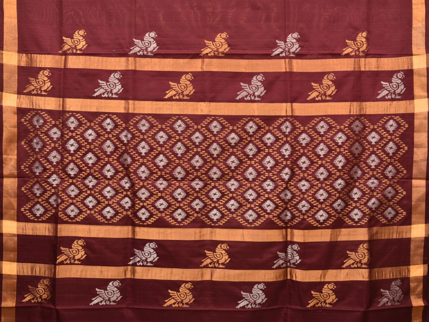 Brown Uppada Silk Handloom Saree with Bird and Jamdani Pallu Design u1999