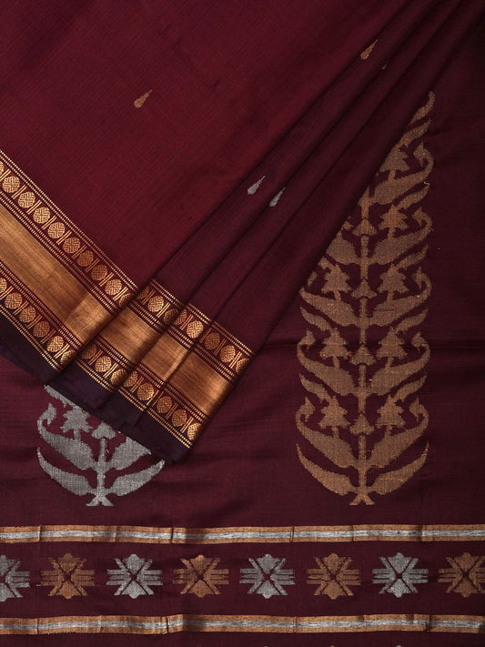 Brown Uppada Silk Handloom Saree with Karpur Pallu Design u2328