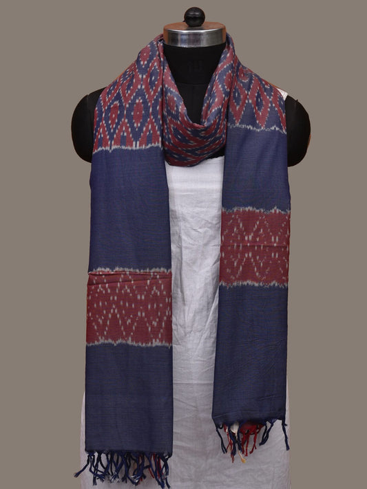 Burgundy and Blue Pochampally Ikat Cotton Handloom Dupatta with Grill Design ds3066