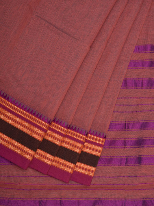 Burgundy Bamboo Cotton Plain Saree with Narayanpet Border Design No Blouse o0347