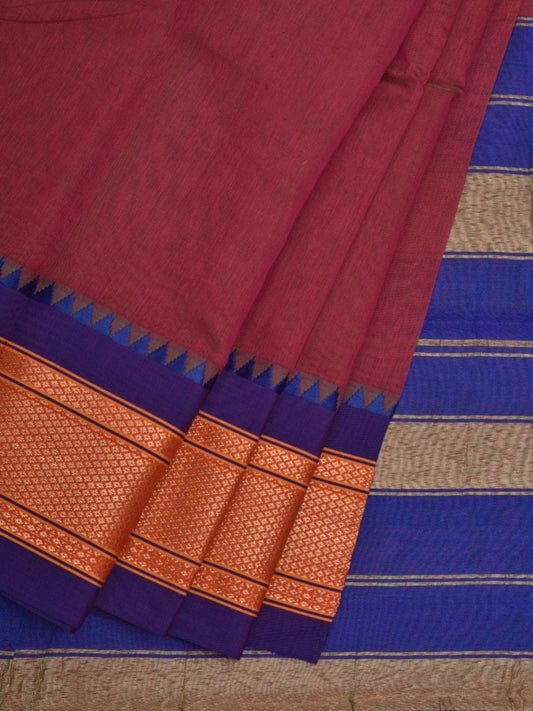 Burgundy Bamboo Cotton Plain Saree with Paithani Border Design No Blouse o0339