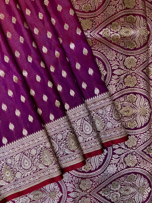 Burgundy Banaras Katan Silk Saree with Body Butti and Stone Work Design b0381ds
