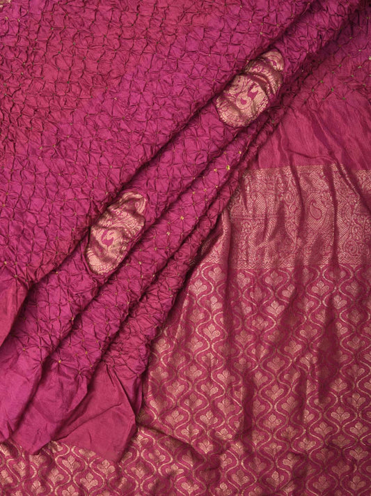 Burgundy Bandhani Kanchipuram Silk Handloom Saree with Body Buta Design bn0181