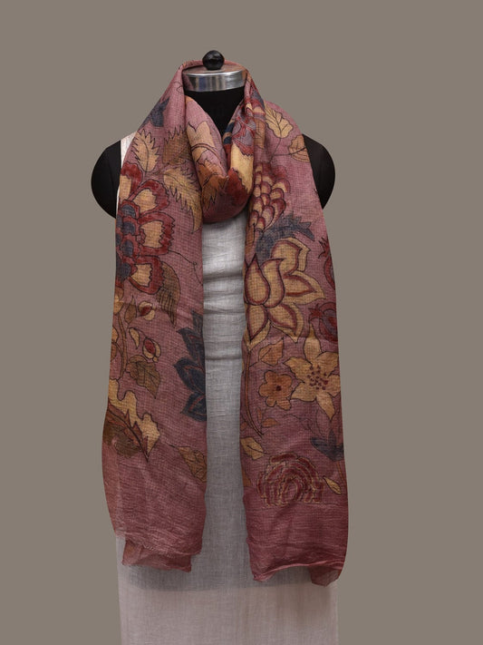 Burgundy Kalamkari Hand Painted Kota Silk Dupatta with Floral Design ds2922