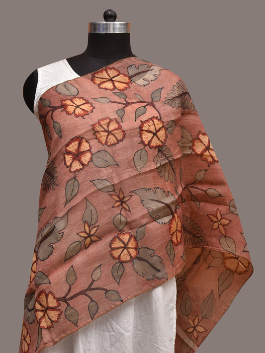 Burgundy Kalamkari Hand Painted Tussar Silk Stole with Floral Design ds3590