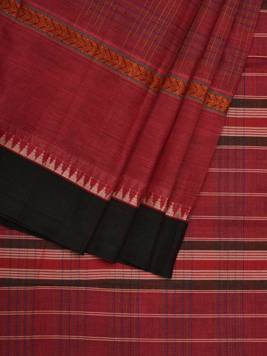Burgundy Narayanpet Cotton Handloom Plain Saree with Border Design No Blouse np0547