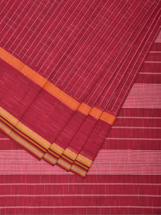Burgundy Narayanpet Cotton Handloom Saree with Check Design No Blouse np0713
