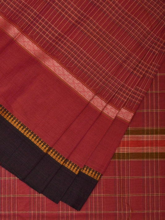 Burgundy Narayanpet Cotton Handloom Saree with Strips and Big Border Design No Blouse np0870