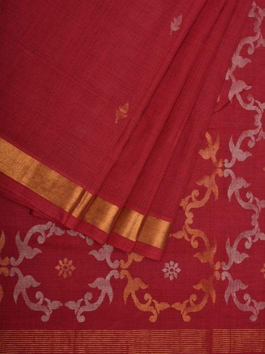 Burgundy Uppada Cotton Handloom Saree with Grill Pallu Design u1950