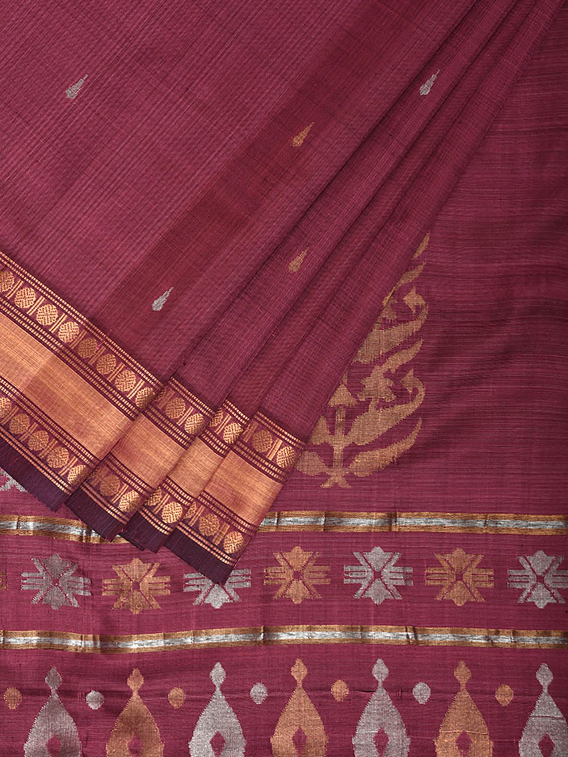 Burgundy Uppada Silk Handloom Saree with Karpur Pallu Design u2342