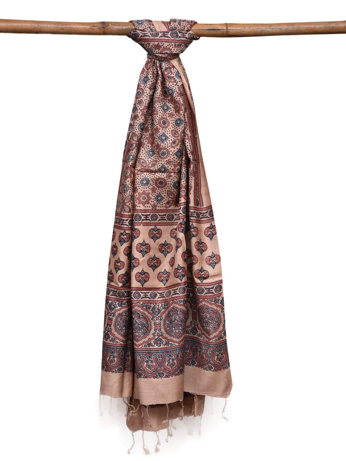 Cream Ajrak Print Tussar Handloom Dupatta ds2011