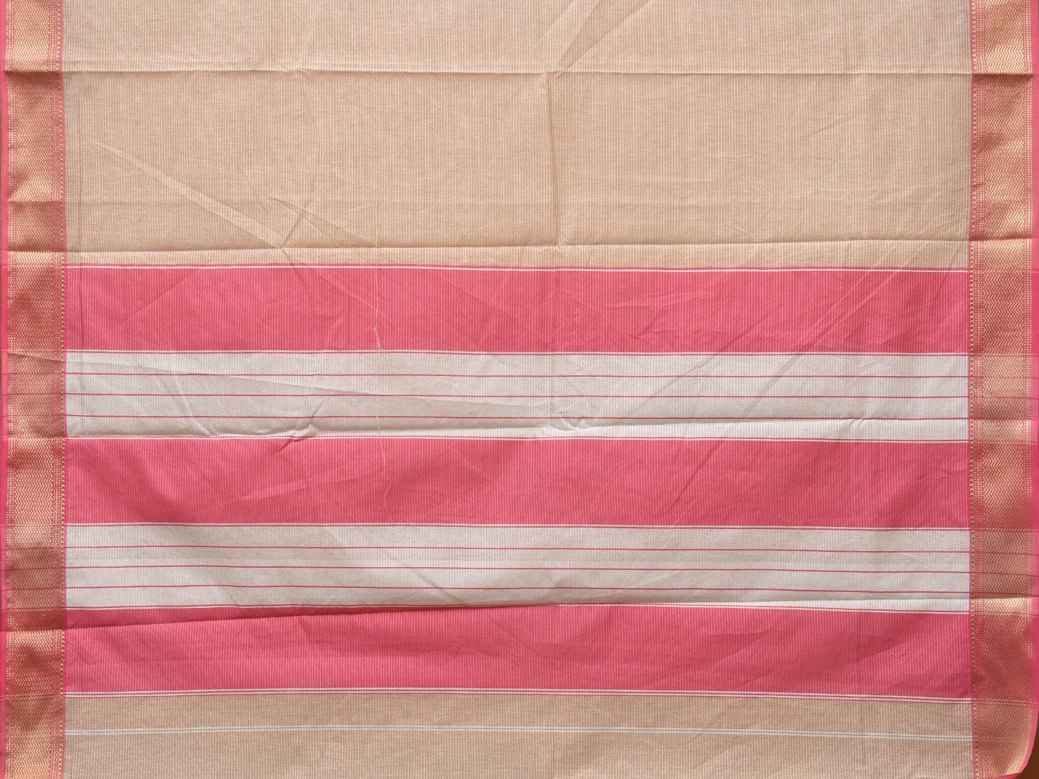 Cream and Baby Pink Bamboo Cotton Saree with Strips Design No Blouse bc0221