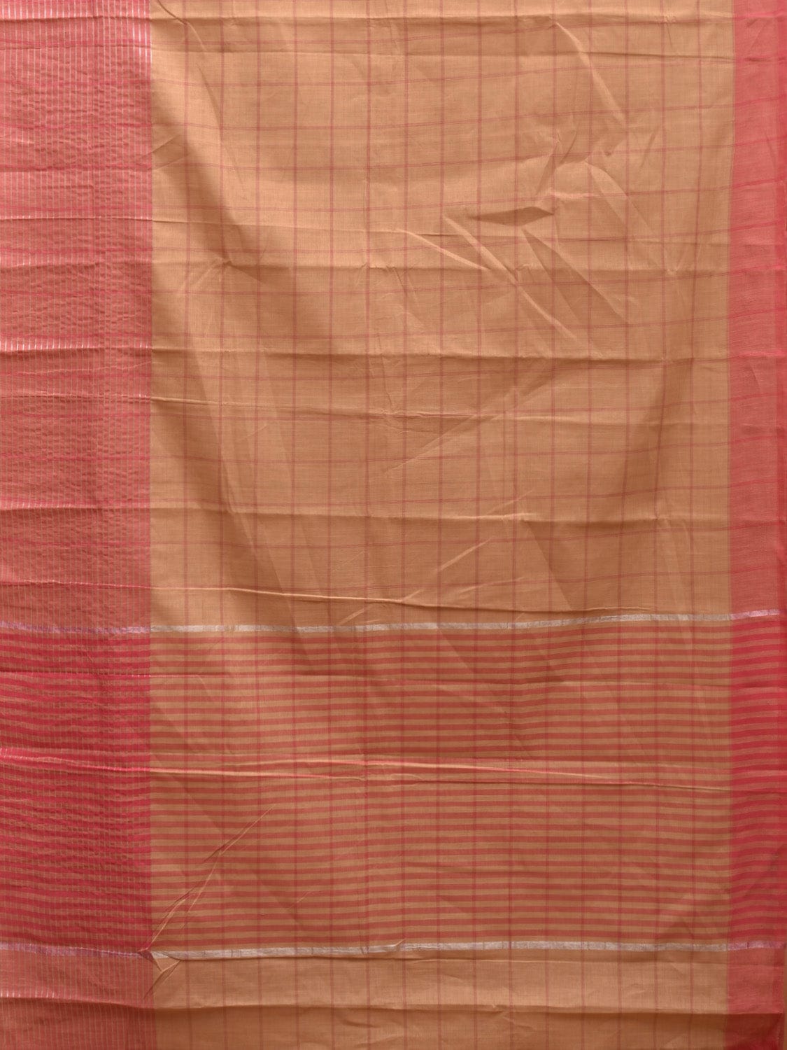 Cream and Baby Pink Kanchipuram Cotton Handloom Saree with Big Check Design k0564