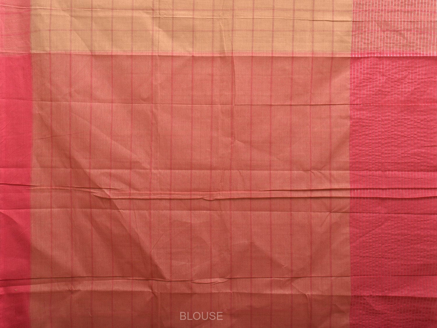 Cream and Baby Pink Kanchipuram Cotton Handloom Saree with Big Check Design k0564