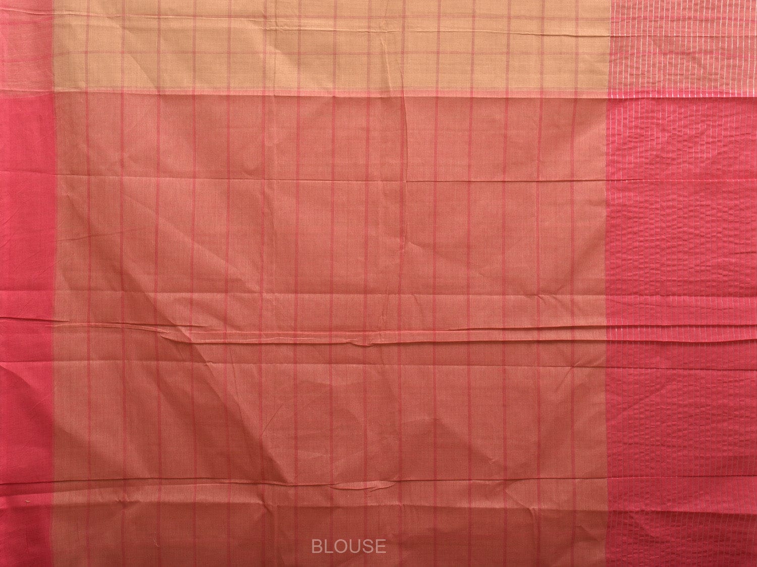 Cream and Baby Pink Kanchipuram Cotton Handloom Saree with Big Check Design k0564