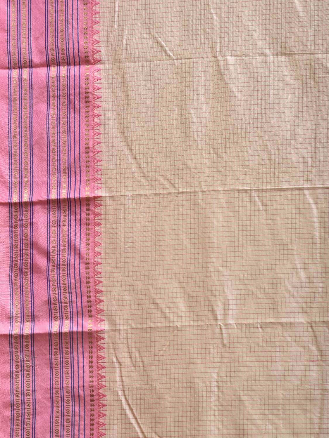 Cream and Baby Pink Narayanpet Silk Saree with Checks Design np1348