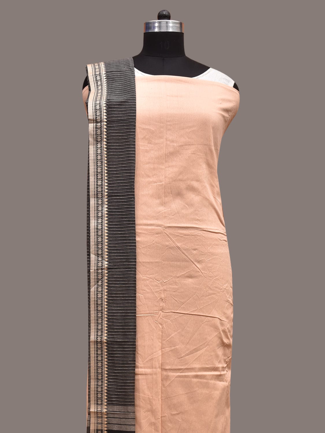 Cream and Black Blue Bamboo Cotton Dress Material with Strips Dupatta and Plain Top Strips Bottom Design dm0042