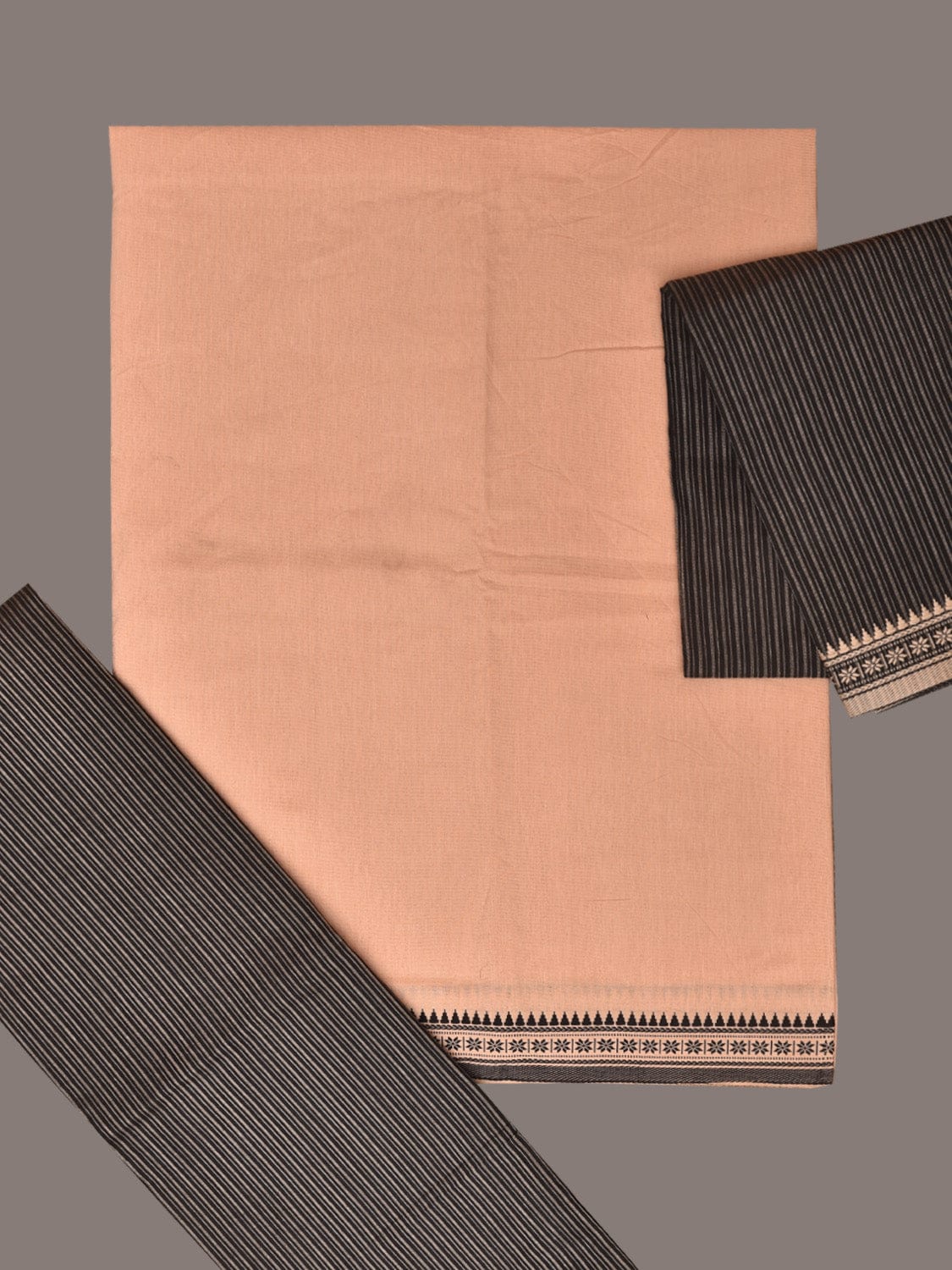 Cream and Black Blue Bamboo Cotton Dress Material with Strips Dupatta and Plain Top Strips Bottom Design dm0042