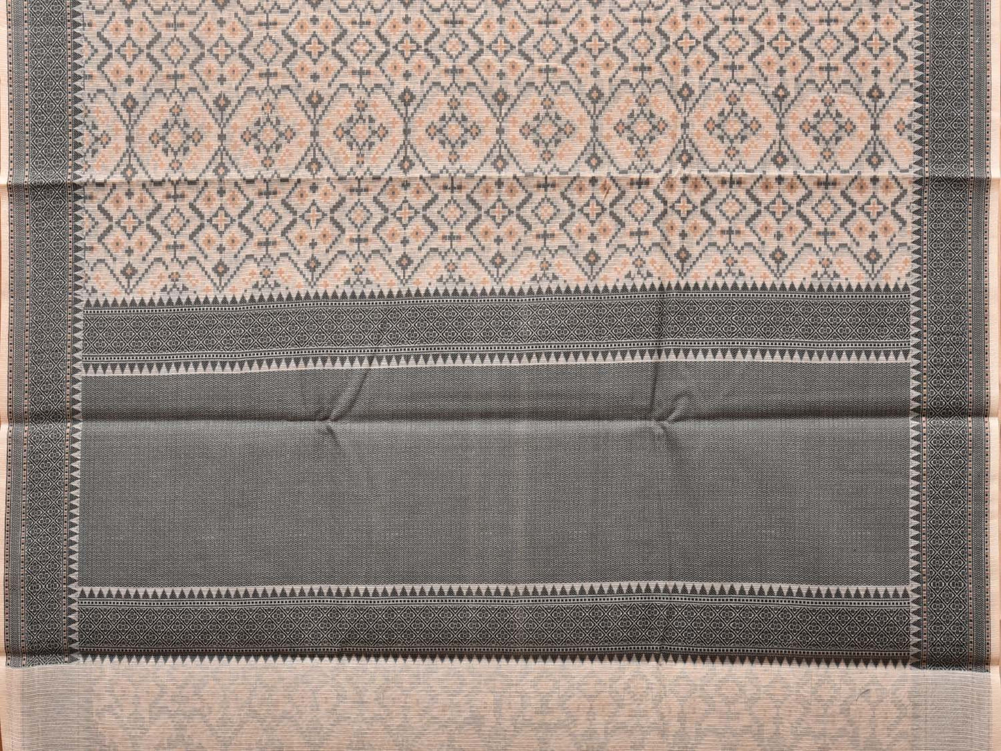 Cream and Black Cut Work Sico Cotton Saree with All Over and Border Design o0415