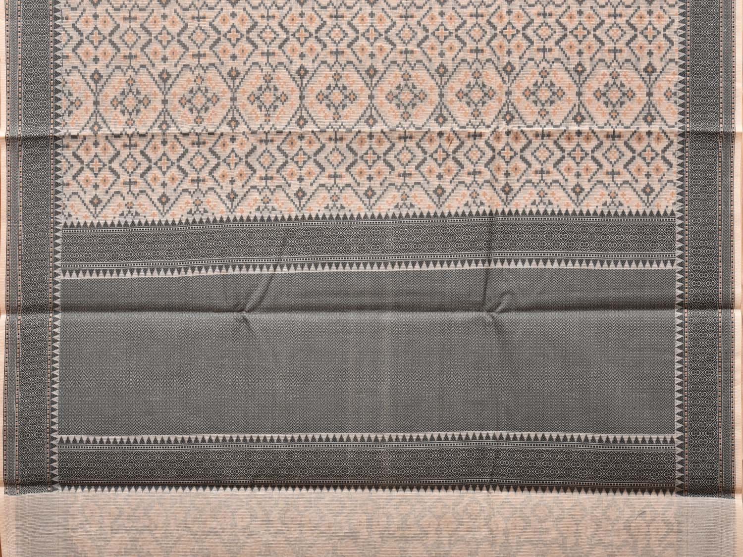 Cream and Black Cut Work Sico Cotton Saree with All Over and Border Design o0415